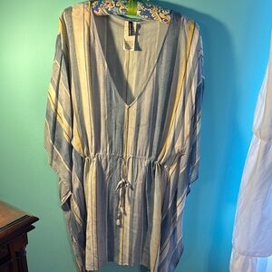 Jantzen Striped Blue Yellow Cream Swim Coverup